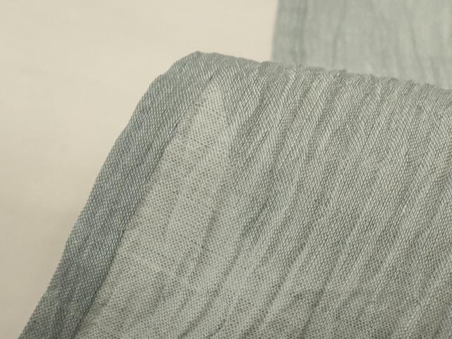 平和屋着物＊夏物　本場小千谷ちぢみ　千草鼠色　証紙付き　麻　逸品　AABI0602jd