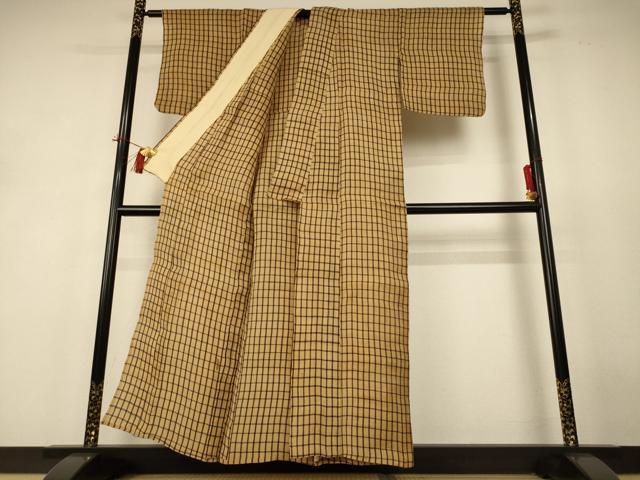 平和屋着物＊夏物 芭蕉布 格子 手積み芭蕉糸100％ 逸品 AABI0603jd