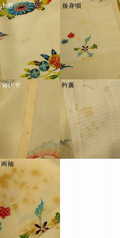 平和屋着物＊夏物 訪問着 絽 型染 花蝶文 金彩 正絹 逸品 AABI0607jd