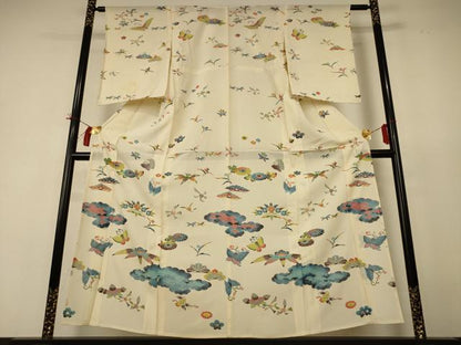 平和屋着物＊夏物 訪問着 絽 型染 花蝶文 金彩 正絹 逸品 AABI0607jd