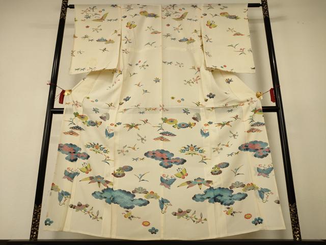 平和屋着物＊夏物 訪問着 絽 型染 花蝶文 金彩 正絹 逸品 AABI0607jd