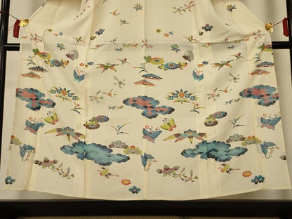 平和屋着物＊夏物 訪問着 絽 型染 花蝶文 金彩 正絹 逸品 AABI0607jd