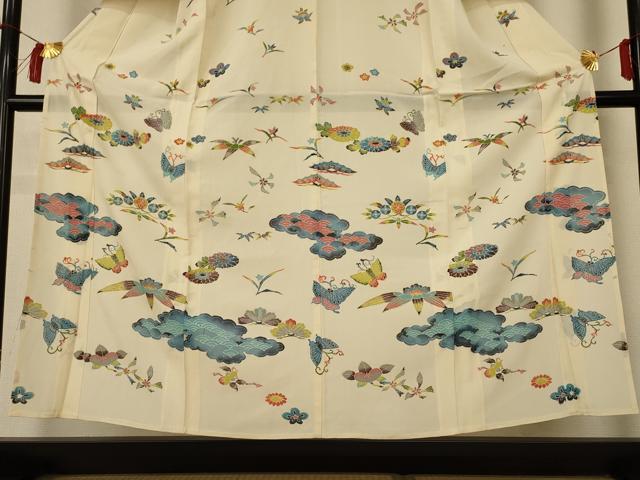 平和屋着物＊夏物 訪問着 絽 型染 花蝶文 金彩 正絹 逸品 AABI0607jd