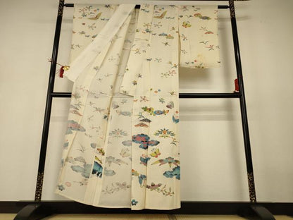 平和屋着物＊夏物 訪問着 絽 型染 花蝶文 金彩 正絹 逸品 AABI0607jd
