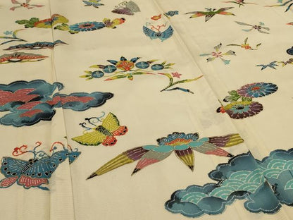 平和屋着物＊夏物 訪問着 絽 型染 花蝶文 金彩 正絹 逸品 AABI0607jd