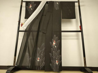 平和屋着物＊夏物 訪問着 絽 草花文 銀彩 正絹 逸品 AABI0608jd