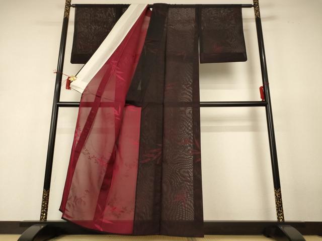 平和屋着物＊夏物 小紋 紗 草花文 正絹 逸品 AABI0610jd