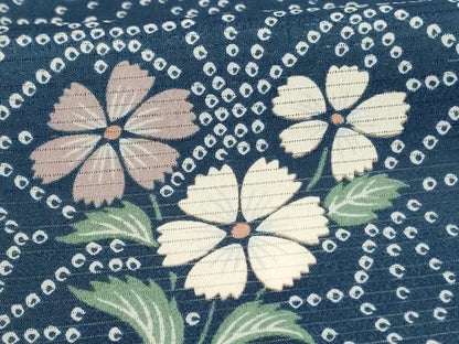 平和屋着物＊夏物　小紋　絽　麻の葉花文　洗える着物　AABI0617jd