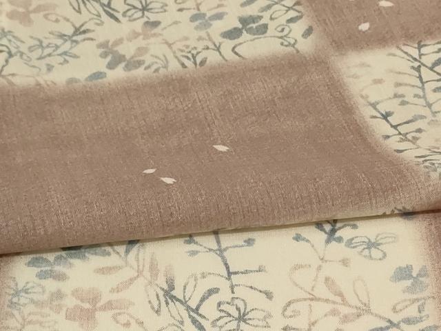 平和屋着物＊夏物　小紋　紗　市松草花文　洗える着物　AABI0618jd