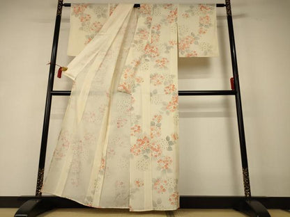 平和屋着物＊夏物　小紋　絽　紫陽花　銀彩　正絹　逸品　AABI0633jd