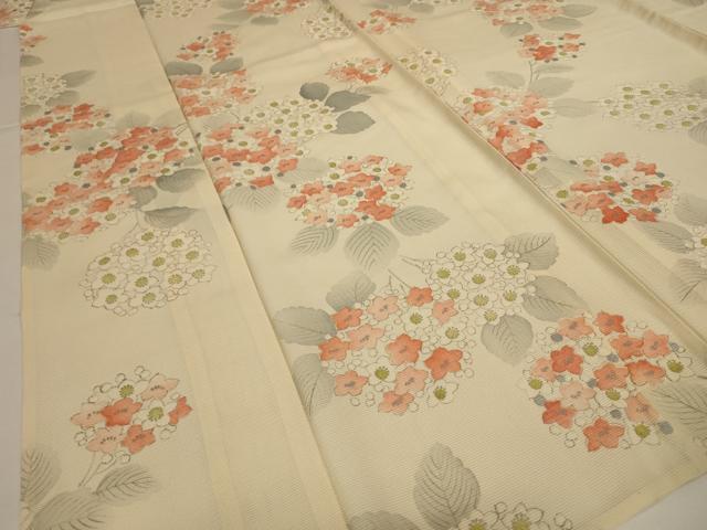 平和屋着物＊夏物　小紋　絽　紫陽花　銀彩　正絹　逸品　AABI0633jd