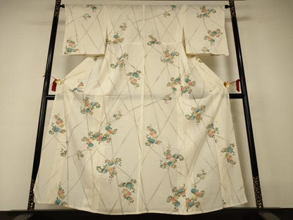 平和屋着物＊夏物　小紋　絽　草花文　正絹　逸品　AABI0636jd