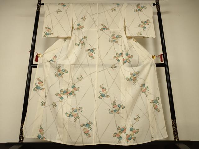 平和屋着物＊夏物　小紋　絽　草花文　正絹　逸品　AABI0636jd