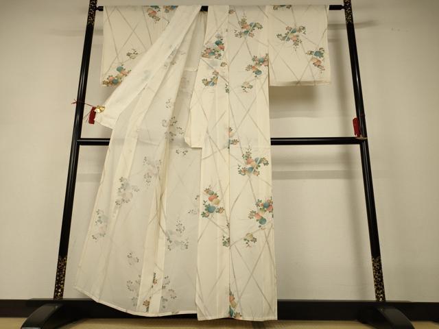 平和屋着物＊夏物　小紋　絽　草花文　正絹　逸品　AABI0636jd