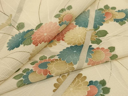 平和屋着物＊夏物　小紋　絽　草花文　正絹　逸品　AABI0636jd