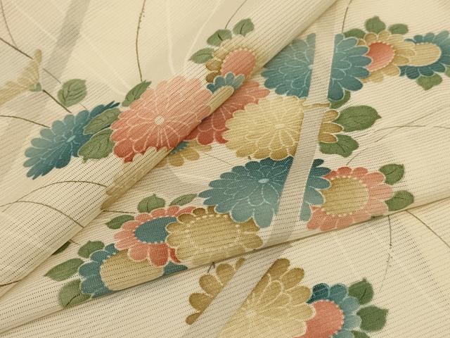 平和屋着物＊夏物　小紋　絽　草花文　正絹　逸品　AABI0636jd
