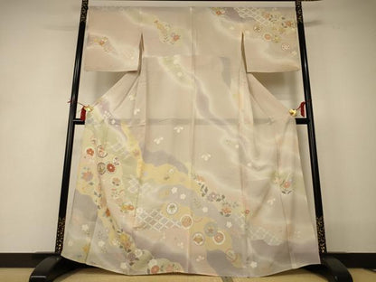 平和屋着物＊夏物 訪問着 絽 吉祥花文 暈し染め 金彩 正絹 逸品 AABI0637jd