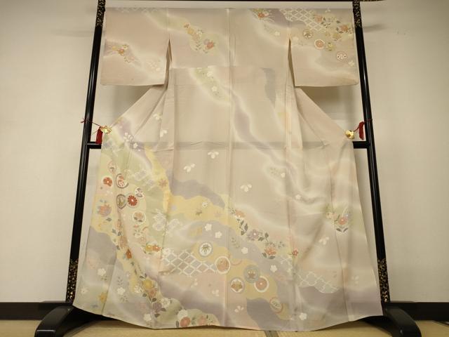 平和屋着物＊夏物 訪問着 絽 吉祥花文 暈し染め 金彩 正絹 逸品 AABI0637jd
