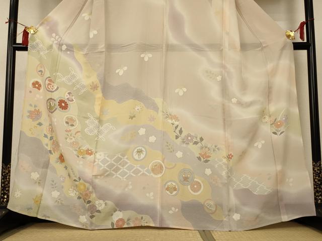 平和屋着物＊夏物 訪問着 絽 吉祥花文 暈し染め 金彩 正絹 逸品 AABI0637jd