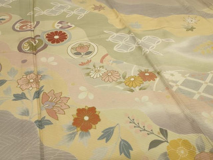 平和屋着物＊夏物 訪問着 絽 吉祥花文 暈し染め 金彩 正絹 逸品 AABI0637jd
