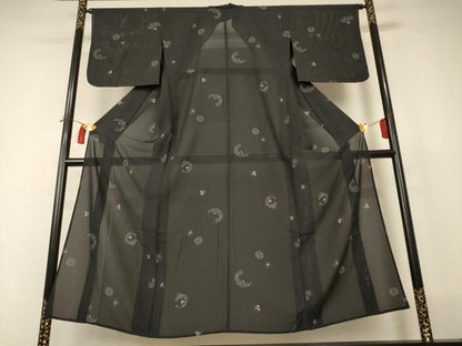 平和屋着物＊夏物　小紋　絽　花丸文　黒地　正絹　逸品　AABI0639jd