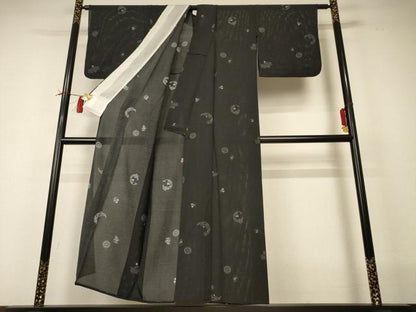 平和屋着物＊夏物　小紋　絽　花丸文　黒地　正絹　逸品　AABI0639jd