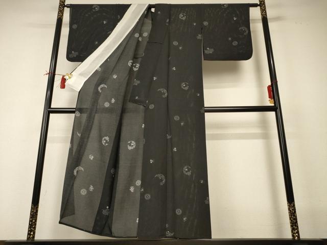 平和屋着物＊夏物　小紋　絽　花丸文　黒地　正絹　逸品　AABI0639jd