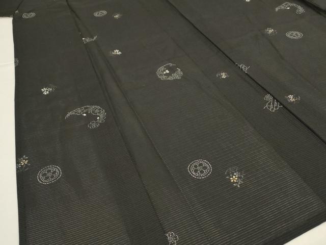 平和屋着物＊夏物　小紋　絽　花丸文　黒地　正絹　逸品　AABI0639jd