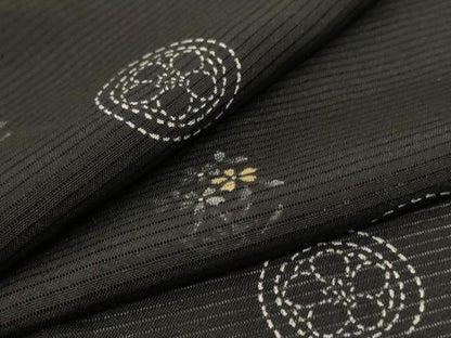 平和屋着物＊夏物　小紋　絽　花丸文　黒地　正絹　逸品　AABI0639jd