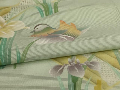 平和屋着物＊夏物 訪問着 絽 流水花鳥文 正絹 逸品 AABI0640jd