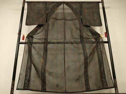 平和屋着物＊夏物　小紋　紗　舞葉文　洗える着物　AABI0641jd