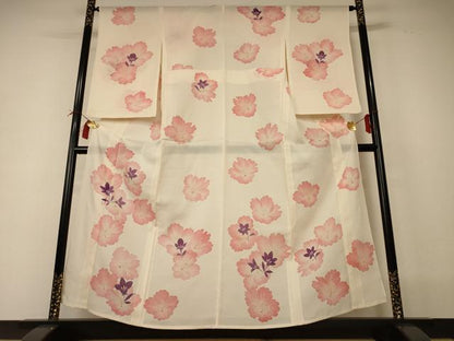 平和屋着物＊夏物　小紋　絽　舞花文　正絹　逸品　AABI0642jd