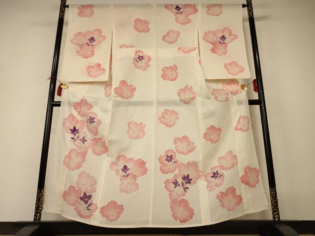 平和屋着物＊夏物　小紋　絽　舞花文　正絹　逸品　AABI0642jd