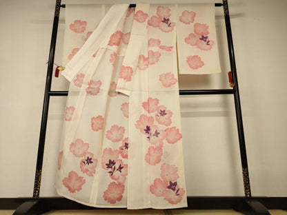 平和屋着物＊夏物　小紋　絽　舞花文　正絹　逸品　AABI0642jd