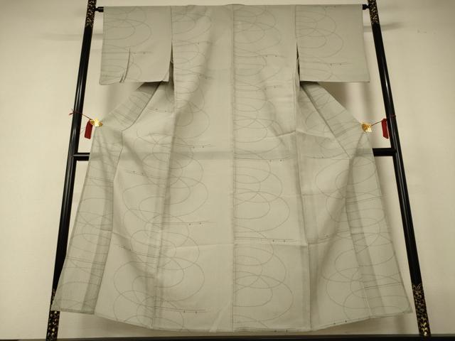 平和屋着物＊夏物　お召　幾何学文様　正絹　逸品　AABI0644jd