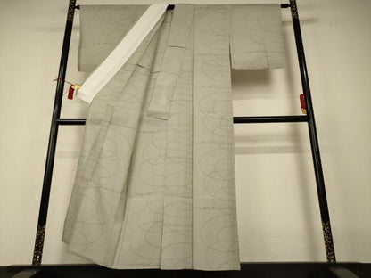 平和屋着物＊夏物　お召　幾何学文様　正絹　逸品　AABI0644jd