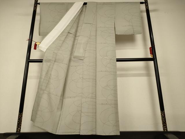 平和屋着物＊夏物　お召　幾何学文様　正絹　逸品　AABI0644jd