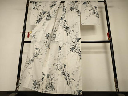 平和屋着物＊夏物　小紋　紗　草花文　洗える着物　AABI0647jd