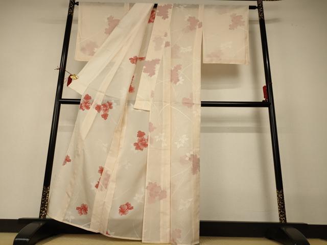 平和屋着物＊夏物 小紋 紗 草花文 正絹 逸品 AABI0650jd