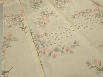 平和屋着物＊夏物 小紋 絽 草花文 銀彩 正絹 逸品 AABI0654jd