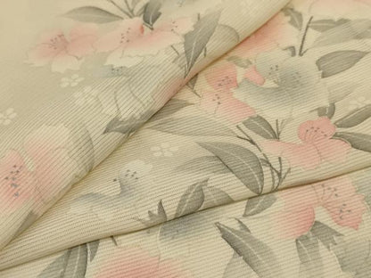 平和屋着物＊夏物 小紋 絽 草花文 銀彩 正絹 逸品 AABI0654jd