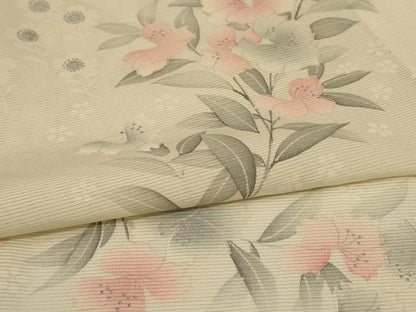 平和屋着物＊夏物 小紋 絽 草花文 銀彩 正絹 逸品 AABI0654jd