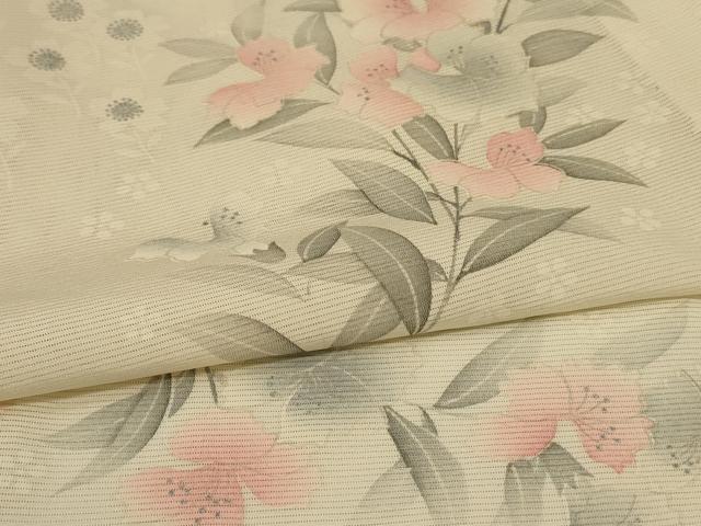 平和屋着物＊夏物 小紋 絽 草花文 銀彩 正絹 逸品 AABI0654jd