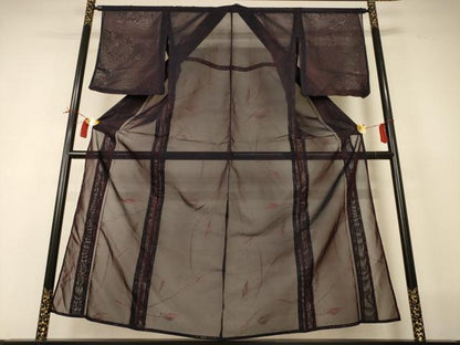 平和屋着物＊夏物 小紋 紗 枝葉文 正絹 逸品 AABI0655jd
