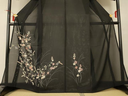 平和屋着物＊夏物　訪問着　絽　草花文　銀彩　正絹　逸品　AABI0657jd