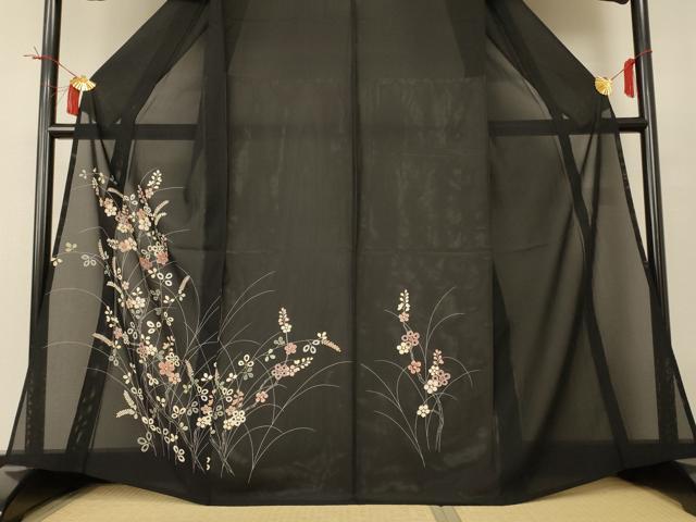 平和屋着物＊夏物　訪問着　絽　草花文　銀彩　正絹　逸品　AABI0657jd