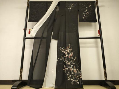 平和屋着物＊夏物　訪問着　絽　草花文　銀彩　正絹　逸品　AABI0657jd