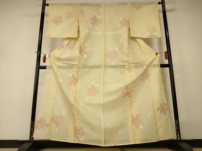 平和屋着物＊夏物 小紋 紗 草花文 正絹 逸品 AABI0659jd