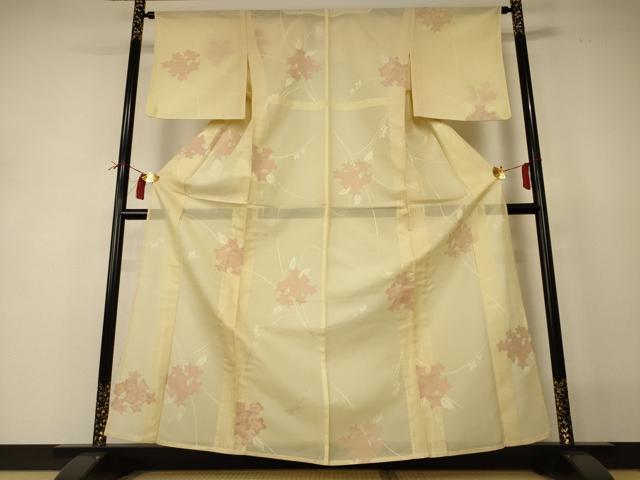 平和屋着物＊夏物 小紋 紗 草花文 正絹 逸品 AABI0659jd