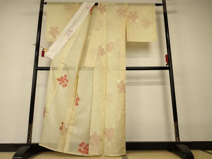 平和屋着物＊夏物 小紋 紗 草花文 正絹 逸品 AABI0659jd